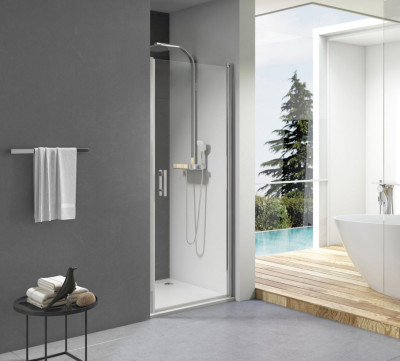 Paroi de douche Concerto porte pivotante ouverture totale 100 cm profilé argent brillant verre transparent 15 x 970 mm 1.95 m