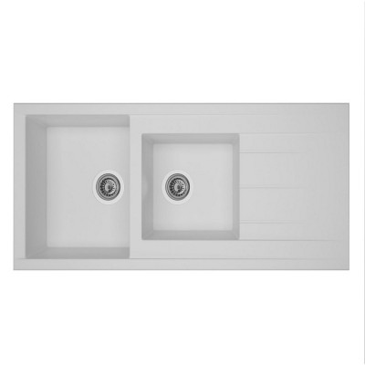 Evier Primeo à encastrer 2 cuves en synthèse blanc avec vidage 210 x 500 mm 1.1 m