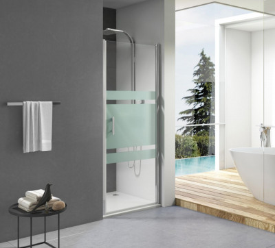 Paroi de douche Concerto porte pivotante ouverture totale profilé argent brillant verre sérigraphié 15 x 870 mm 1.95 m