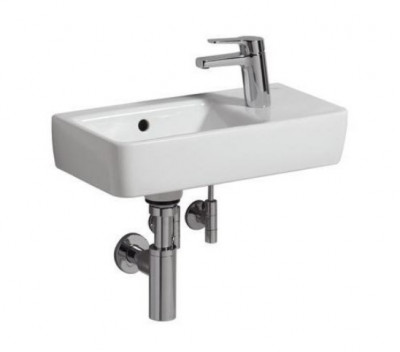 Lave-mains Renova Compact sans plage de dépose  trou de robinetterie à droite trop-plein visible blanc 50 x 25 cm GEBERIT