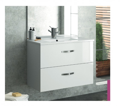 Meuble sous-vasque Angelo 2 tiroirs coulissants 2U blanc brillant EG poignées métal 120 cm NEOVA