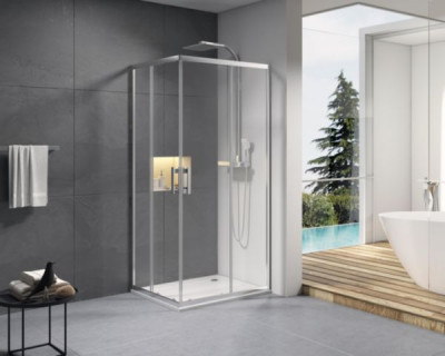 Paroi de douche Concerto accès en angle un côté réversible profilé argent brillant verre transparent longueur 70 cm