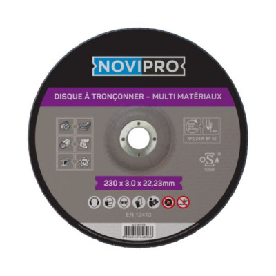 Disque à tronçonner métaux et matériaux pour meuleuse diamètre 230 mm NOVIPRO