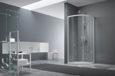 Paroi de douche Verseau 2 accès d'angle 1/4 de rond porte coulissante 90 x 90 cm