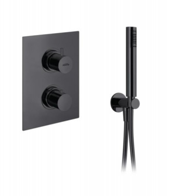 Thermostatique douche Design noir avec kit douchette encastré vertical avec corps d'encastrement