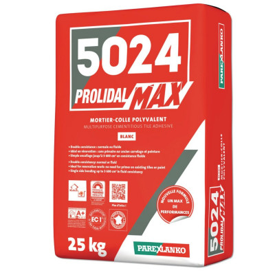 Mortier-colle polyvalent 5024 Prolidal Max blanc sac de 25 kg PAREXLANKO 