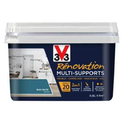 Peinture Rénovation Multi-supports bleu batik satin 500 ml V33