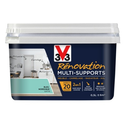 Peinture Rénovation Multi-supports bleu nordique satin 500 ml V33