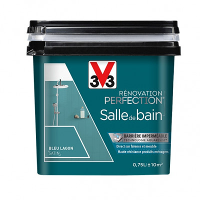 Peinture de rénovation salle de bains satin bleu lagon 0,75 l V33