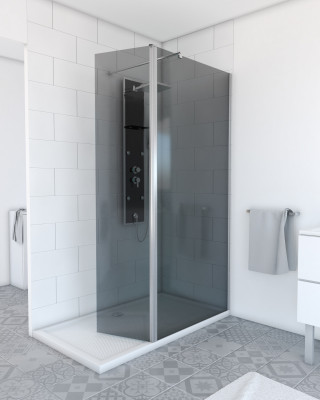 Volet pivotant pour paroi de douche fixe - 40x200cm - Verre fumé 6mm - Profile Chromé