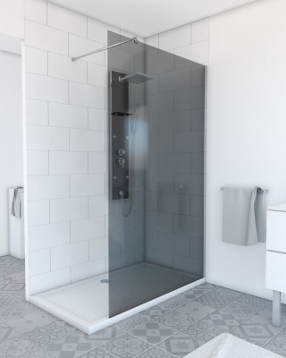 Paroi de Douche 120x200cm - Verre Trempé Fumé 8mm - Profilé Chrome - FREEDOM 2 SMOKED