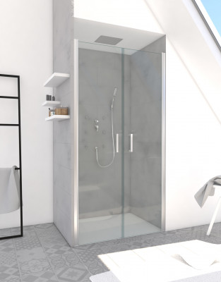 Paroi porte de douche double paroi - 90x200cm - Profilé Chrome - verre 6mm - FLAPPY CHROMED 90