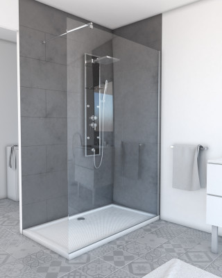 Paroi de Douche 140x200cm - Verre Trempé Transparent 8mm - Profilé Chrome - FREEDOM 2 CHROMED