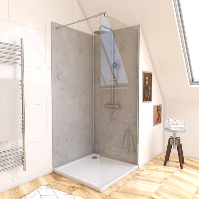 PACK PANNEAUX MURAUX BETON clair en composite avec profile d'angle et de finition chrome - 90 x 90cm