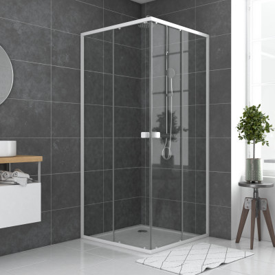 Paroi porte de douche carrée blanc extensible 77 à 90cm de largeur - verre transparent - WHITY