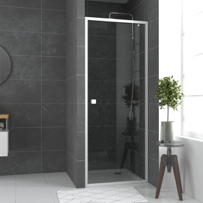 Porte de douche pivotante ajustable de 78 à 90cm en Alu. Blanc et verre transparent - WHITY PIVOT