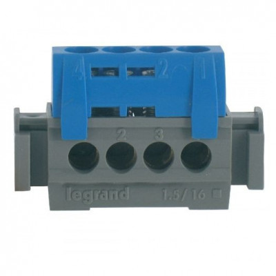 Bornier neutre 4 bornes bleu 16 mm2 SONEPAR