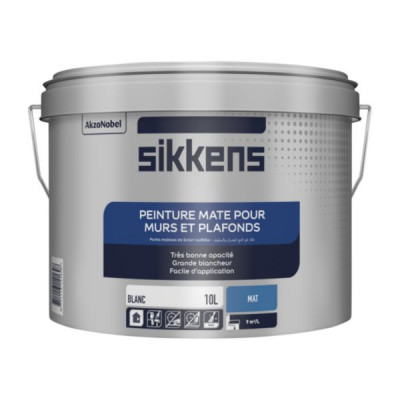 Peinture mate pour murs et plafonds intérieurs blanc pot de 10 l SIKKENS