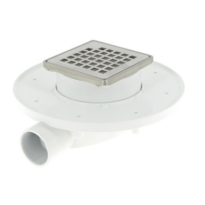 Siphon carré faible hauteur inox avec cadre et grille à carreler 10 x 10 cm NICOLL