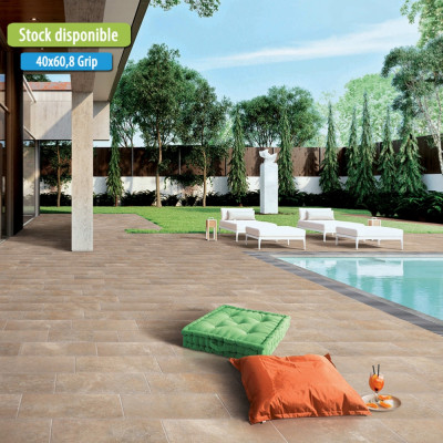 Carrelage terrasse effet pierre travertin 40x60,8 Beige Grip Nat, Provence EXE
