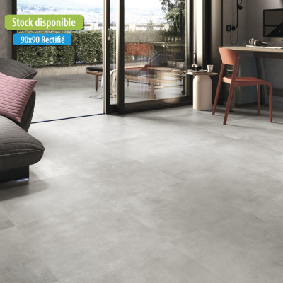Carrelage sol effet béton 90x90 Naturel Rectifié, Work B APE - Cenere