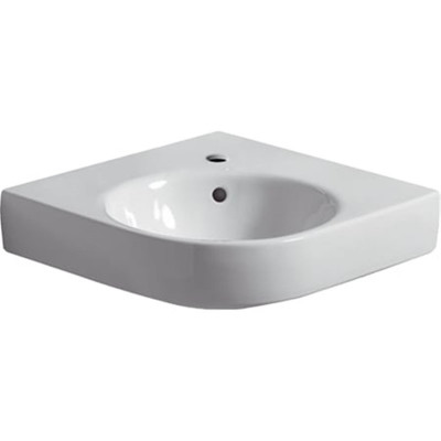 Lavabo d'angle Renova Compact trou de robinetterie au centre trop-plein visible blanc 69,5 x 61,5 cm GEBERIT