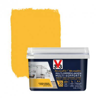 Peinture de rénovation multi-supports finition satiné jaune tournesol 500 ml V33