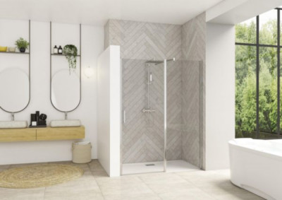 Paroi de douche Smart Design niche porte pivotante XXL sans seuil profilé chromé verre transparent 120 cm KINEDO DOUCHE 