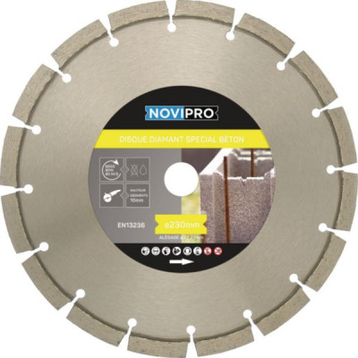 Disque diamant segments soudés laser segments 10 mm 230 x 22,2 mm NOVIPRO