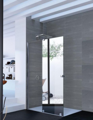 Paroi de douche coulissante Pureday verre timeless porte effet miroir anti-plaque profilé chromé fixe à gauche 200 cm
