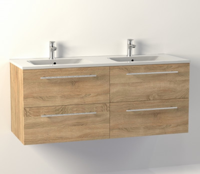 Meuble double-vasque NEPTUNE Bois Clair 120 cm - SANS miroir