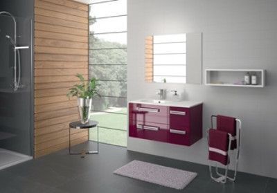 Meuble sous vasque Seducta 2 tiroirs aubergine brillant 30 cm
