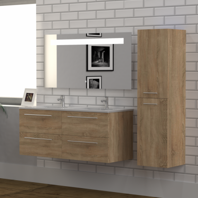 Meuble NEPTUNE Bois Clair 120 cm - Miroir antibuée Kathy