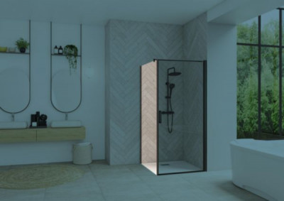 Paroi de douche Smart Design fixe sans seuil profilé noir verre transparent 900 x 2000 mm KINEDO DOUCHE