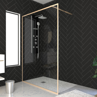 Paroi de douche 120x200 cm - Cadre et bras aluminium Or Doré Brossé - GOLDY CONTOURING