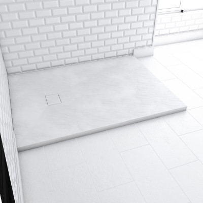 Receveur à poser en materiaux composite SMC - Finition ardoise blanc mat - 90x120 cm - ROCK 2 WHITE