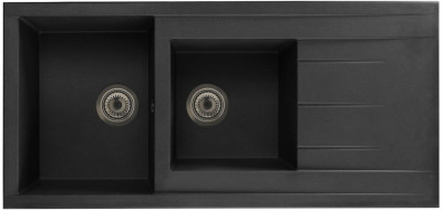 Evier Primeo à encastrer 2 cuves en synthèse réversible noir avec vidage 110 x 50 cm